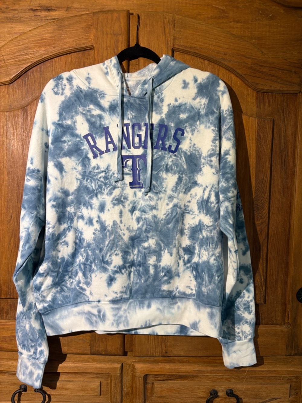 New Era Light Blue and White Tie-Dye Hoodie with Navy Logo